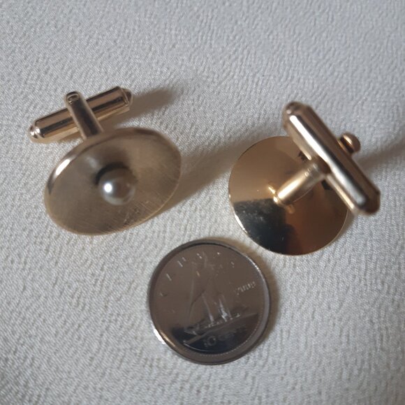 Vintage Speidel Cuff Links Gold Tone Pearl Center 3/4" - Picture 4 of 6